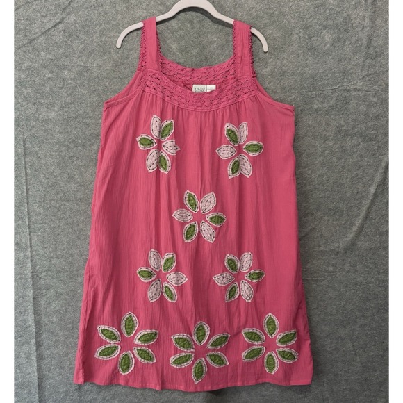 Only Necessities Muu Muu Dress Womens Sz L Pink Tank Embroidered Floral - Picture 1 of 5